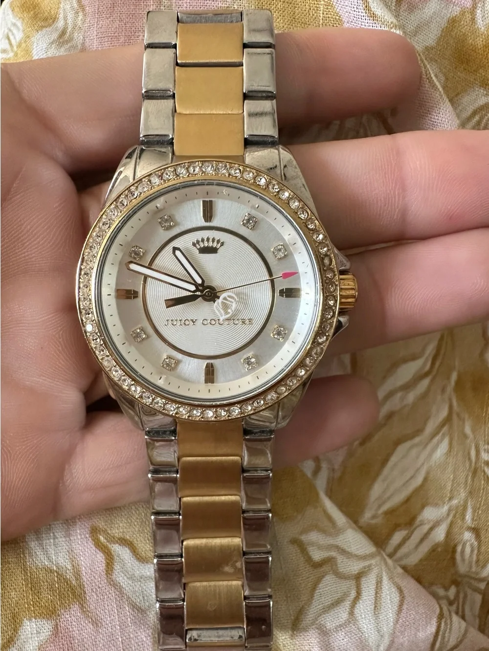 Juicy Couture Two Tone Crystal Bezel Watch Silver Gold JC Crown Needs Battery